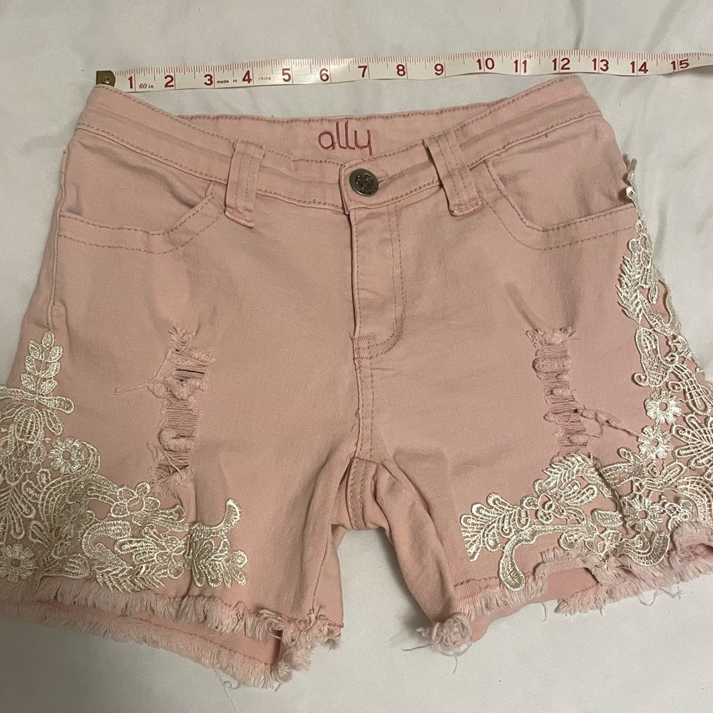 ally pink shorts with white lace